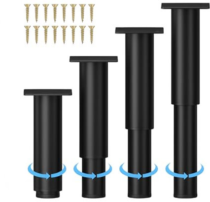 YOZAIUUI 4pcs Height Adjustable Furniture Legs: 12-19 cm Heavy Duty Metal Table Support Feet Adjustable Bed Legs Replacement for Sofa Chair Desk Cabinet TV Stand Black