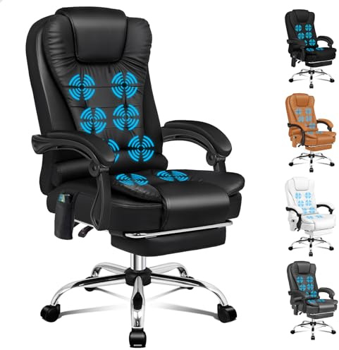 ALFORDSON Chefsessel Bürostuhl Massage Wärmefunktion, Ergonomisch Schreibtischstuhl Neigungswinkel 90°-150°, Drehstuhl Einziehbare Fußstütze,Besprechungsstuhl höhenverstellbarer, PU-Leder Schwarz