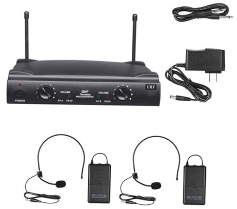 Milisten Micrófono Inalámbrico De Doble UHF UHF Petacas Micrófonos De Diadema De Dos Canales Alcance hasta Set De Karaoke