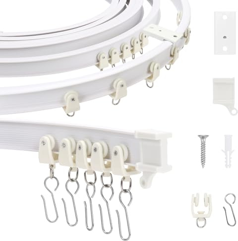 AIDUCHO Flexible und Biegbare Vorhangschiene, Gebogene Gardinenschiene mit Stummen Rollen, Vorhang Schienensystem für Raumteiler, Duschvorhang, Schlafzimmer, Balkone, Krankenhaus (Deckenmontage, 5M)