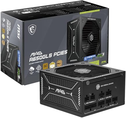 MSI MAG A650GLS PCIE5, Fully Modular Compact Gaming 650W Power Supply, 80+ Gold, ATX 3.1 & PCIe 5.1 Ready, Native Dual-Color 12V-2x6 Cable, Low-Noise, Embossed Jacket Cables, 10 Year Warranty