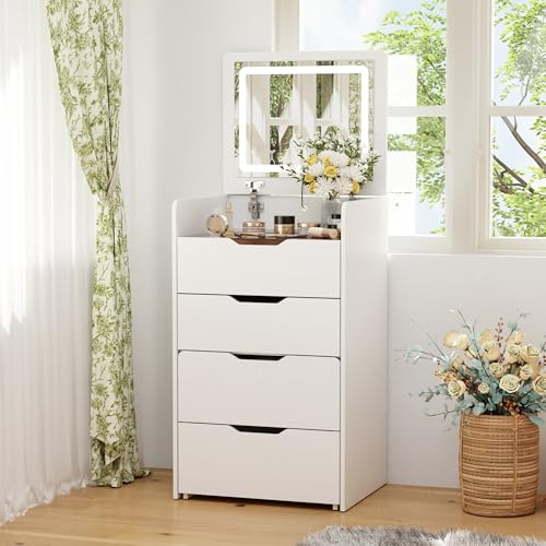 Caldion Schminktische,mit Beleuchtung LED, Einstellbarer Helligkeit,Klappbarer Eckschminktisch Kleiner Frisiertisch,für Schlafzimmer,Schmuckfach,44x40x120cm