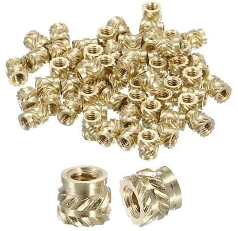 sourcing map Lot de 130 écrous moletés, M2 x 3 mm de long x 3,5 mm de diamètre extérieur - Écrous en laiton pour impression 3D - Inserts filetés femelles en laiton - Écrou d'encastrement