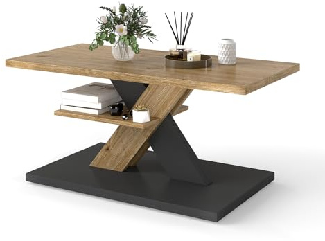 Xisilla Tavolino Salotto Moderno, Coffee Table unico, Tavolo Salotto Moderno multifunzione, Tavolino da Salotto Legno rettangolare, Center Table Living Room con supporto tipo X