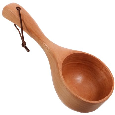 Alipis Ergonomic Ladle for Sauna Bath and Household Use Lightweight Beech Wood Water Scoop with Long Handle Multipurpose Bathing Spoon for Garden Kitchen and Tea Ceremony