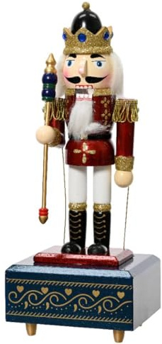 Magie di Natale Soldatino schiaccianoci con Carillon per Decorazioni Natalizie 30 cm (Blu)