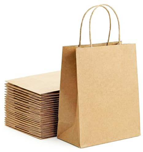 Barpre 50x Brown Paper Bags with Handles (21x15x8cm) - Heavy Duty Small Gift Bags for Party Favours, Retail & Boutique - High-Density 120GSM Kraft Carrier Bags for Christmas, Crafts & Lunch