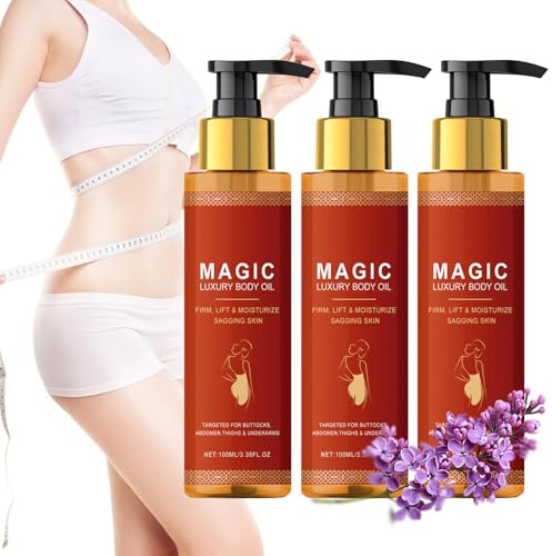 Huile Corporelle Magique, Magic Body Oil Huile Raffermissante Corps Relachement de la Peau, Peaux Fines Ridules y Sèches Élasticité Hydrate - Fesses, Abdomen, Cuisses et Bras (3 Bottles, 100ML)