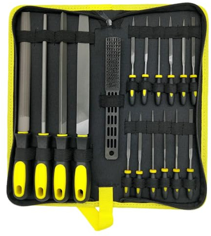 Juego de limas, 17 piezas, lima de metal con bolsa de almacenamiento, limas metálicas de acero de alta calidad para madera, lima plana, lima semicircular, lima redonda, lima triangular, perfecta para