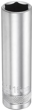 sourcing map 6 Points Deep Socket 1/2 Drive 16mm Deep,78mm/3.1 Long | Metric CR-V Steel Polished Nickel Plating Hex Socket Tool,for Home Auto Nuts Bolts Repair