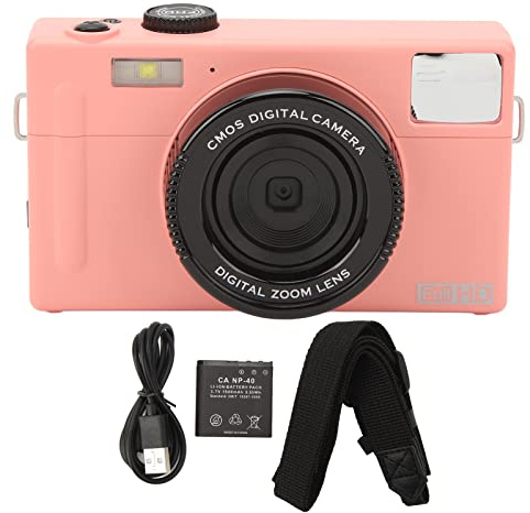Fotocamera digitale 4K con schermo da 30 pollici, fotocamera da 48 MP per adulti e adulti, zoom 16x, fotocamera compatta con doppio schermo, riempimento, batteria per viaggi e uso quotidiano (rosa)