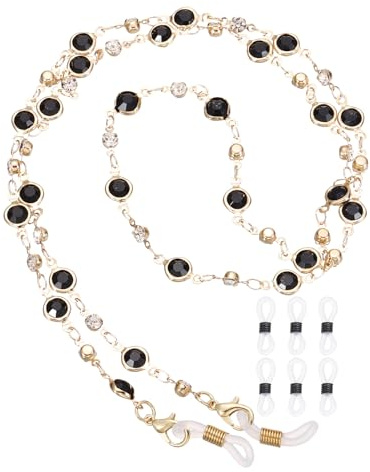 QUARKZMAN Catena Per Occhiali, 75 cm Catena Occhiali Con Cristalli Elegante Laccetto Con 6 Estremità Per Donna, Nero