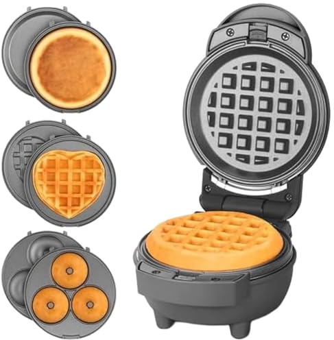 Vibsky Mini gaufrier 4 en 1 pour gaufres, crêpes, beignets et fromage grillé, compact et rapide avec plaques anti-adhésives amovibles, noir