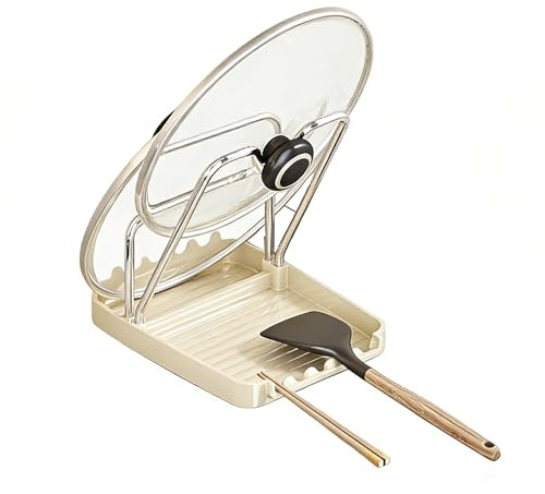 keyuancan Organizador Tapa Sartenes, Organizador de Tapa Sartenes, Doble Capa Organizadores Tapas Ollas, Diseño Vertical Soporte Tapas Ollas Apto para Espátulas, Palillos y Cucharas, Blanco