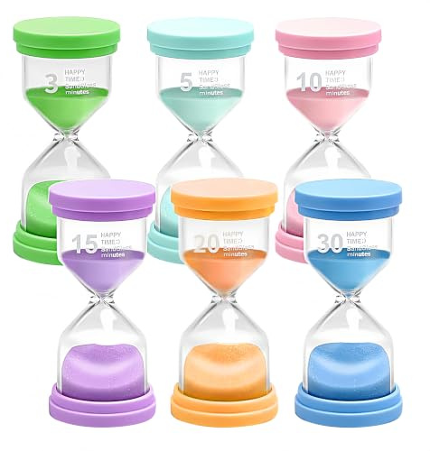 Luxoraiova 6 Stück Sanduhr, Bunte Sanduhren, 3, 5, 10, 15, 20, 30 Minuten, für Küchen, Klassenzimmern, Spiele, Zuhause Büro Dekoration