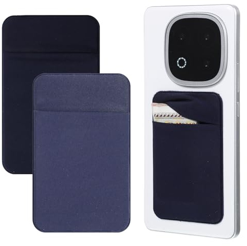 Macuezu 2-pack självhäftande telefonkorthållare med dragkedja, självhäftande mobiltelefonkorthållare, stretchig spandex, klibbig kreditkortsplånbok för alla smartphones
