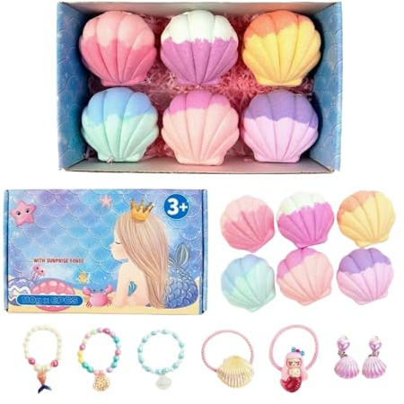 Bombe da bagno con sorpresa per bambini, set di palline da bagno con sorpresa, con 6 bracciali, set regalo per ragazze e ragazzi, bombe da bagno per bambini, regalo di compleanno (6 pezzi)