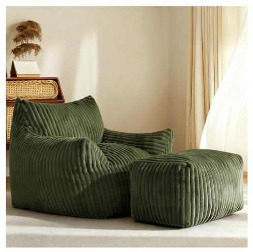 Calivra Pouf XXL per adulti con ottomano – Poltrona reclinabile ergonomica Relax con supporto a 5 zone, rivestimento Corduroy, imbottitura in spugna ad alta rimbalzo, salvaspazio per soggiorno (verde)