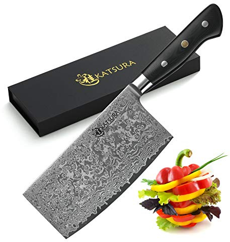 KATSURA Chinese Cleaver Knife – 6.5 Inch – Japanese Premium AUS 10, 67 Layers Damascus Steel Knife