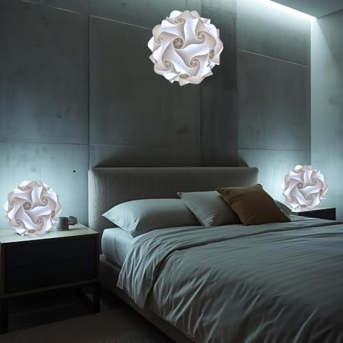 Lampadesign ® Set Lampadario e 2 lampade da comodino Camera da letto moderna Lampada a sospensione Sfera 35 cm e coppia abat jour stanza cameretta Lampadine Led luce fredda 17W e27 Filo bianco