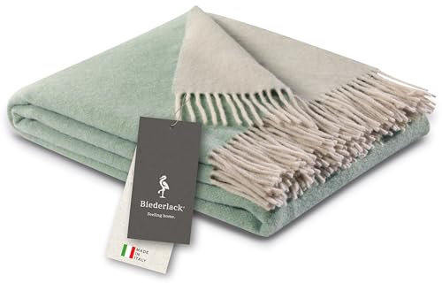 biederlack® samt weiche Kuschel-Decke Wool-Mix in Salbei-Creme I aus Wolle & Kaschmir I Öko-Tex Zertifiziert I Plaid in 130x170 cm | ideal als Tagesdecke und Sofa-Decke | Wohndecke in top Qualität