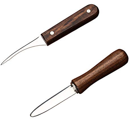 FD Austernmesser + Garnelen-Deveiner-Werkzeug,Küchen-Meeresfrüchte-Werkzeuge,Griff aus Edelstahl und Holz,2er-Set