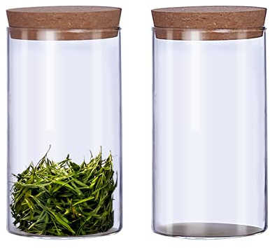 2 x 250 ml Vorratsdosen Set, Mehrweg-Vorratsgläser mit Korkdeckel-Deckel, Luftdicht Glasbehälter, Zur Aufbewahrung, als Keksglas, Tee Gewürzgläser, Dekoration, etc