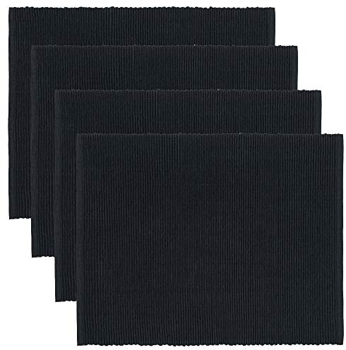 LINUM Uni 4-er Pack Tischsets 35x46 cm, 100% Gerippte Baumwolle, Abwaschbar, Schwarz