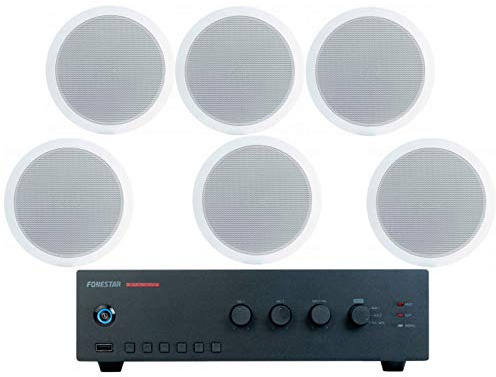 FONESTAR Pack A150 - Amplificador PROX-60 + Seis Altavoces DE Techo GAT-601