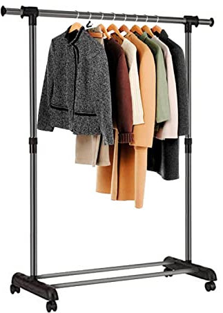 edihome, Burro Ropa, Perchero Colgador de Ropa, Vestidor, 43x160x150 cm, Resistente, Metálico y Portátil con Ruedas