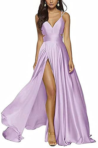 N/ C Vestito da promenade per le donne abito da sera formale lungo raso, Lilla, 24 EU
