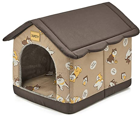 Jiupety Dog House Indoor, L Size Indoor Dog House for Medium Dog, Warm Cave Sleeping Nest Bed for Cats and Dogs, Brown