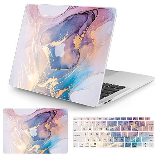 Vozehui Hülle Kompatibel mit MacBook Pro 13 Zoll Laptop Hülle 2020 Release M1 A2338/A2251/A2289 Touch ID, mit Marmormuster Design Schutzhülle aus Kunststoff Hartschale & Tastaturabdeckung, Marmor Lila