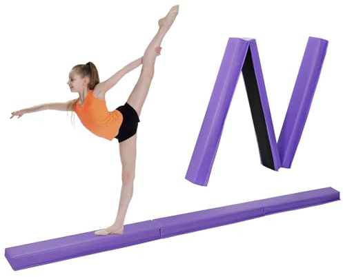 Saicool Barra da ginnastica pieghevole da 1,8 m, trave di equilibrio con fondo antiscivolo, attrezzatura da ginnastica per bambini e adulti, per casa, palestra, club, scuola (viola, 2,4 m)