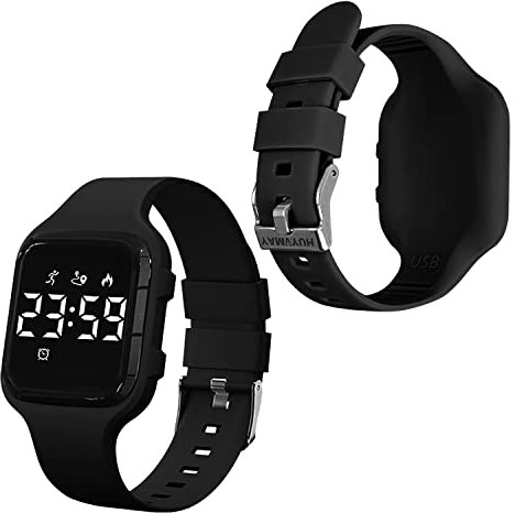 HUYVMAY Schrittzähler Fitness Uhr ohne App/Handy, 30 Tage Akkulaufzeit Wiederaufladbare Uhr, Armbanduhr mit Schrittzähler 3 Weckers, wasserdichte Sportuhr Größe für Mädchen Jungen Kinder und Damen