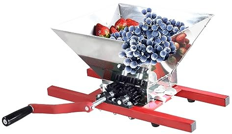 7L Traubenmühle Obstmühle Maischemühle Fruchtbrecher Pulper Mühle mit Handkurbel für Beeren Wein Soße Handmühle Zerkleinerer, (Edelstahl)
