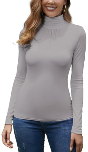 Yukiuiny Pull Col Roulé Femme T Shirts Manches Longues Ajusté Moderne Col Montant Confortable sous-Pull Basique Pullover Laine Top Haut Vintage Chic Hiver Automne Printemps