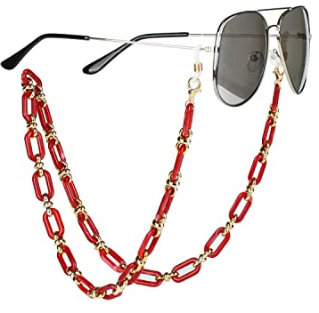 DNLKWGO Retro Acryl Damen Brillenketten Sonnenbrille Strap Halter Kette Maske Lanyard Kette, rot, Einheitsgröße