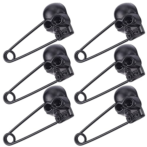 GORGECRAFT 6 st svart skalle huvud säkerhetsnålar broscher nålar bulk zinklegering coiless säkerhetsnål för halloween filtar halsdukar tröja