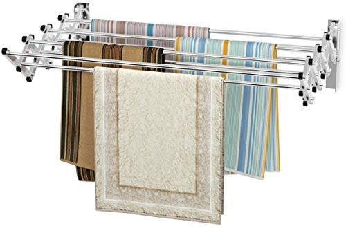 COSTWAY Étendoir Linge Mural avec 8 Barres en Acier Inoxydable, Séchoir Mural Rétractable pour Intérieur Extérieur, Etendoir Rabattable 86 cm pour Salle de Bain Buanderie, 86 x 64 x 22 CM, Argent