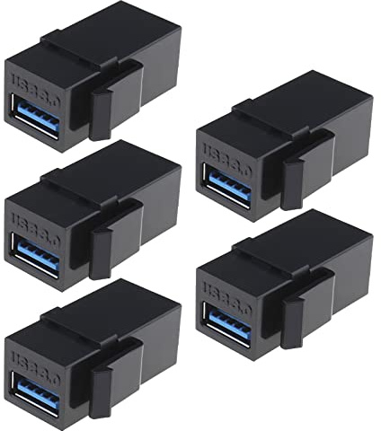 YINETTECH 5 Piezas USB 3.0 Adaptador Keystone Hembra A Hembra USB 3.0 A Adaptador de Acoplador de Inserción de Conector Keystone para Placa de Pared Panel de Conexión Negro