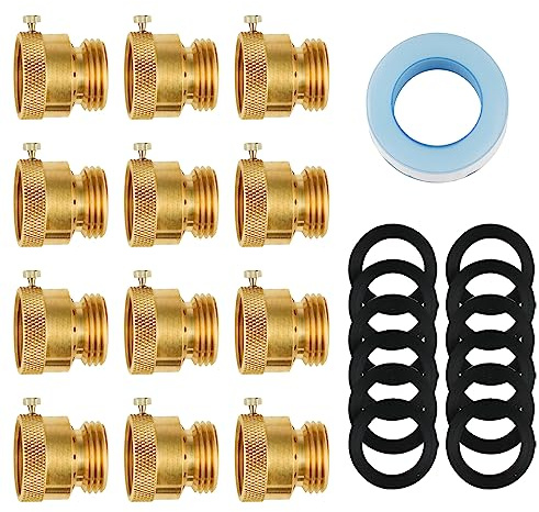 SUNGATOR 12-Pack Anti Siphon Valve, 3/4 Inch GHT Backflow Preventer Hose Bib, Vacuum Breakers Set for Outdoor Faucet, Garden Spigot, RV, Solid Brass Anti-Backflow Valve with Sealing Tape