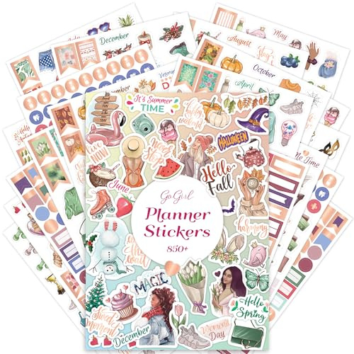 GoGirl Lot de 850 autocollants esthétiques pour planificateur, journal et calendrier - Vacances, citations inspirantes, tâches, rendez-vous, budget et boîtes de texte
