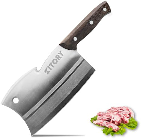 Kitory 7 Meat Cleaver, Chinese Chefs Knife with Wenge wood Handle, Butcher Knife Bone Cutter, Multi-Purpose Dual Edges Heavy Duty Kitchen Chopper, 2025 Kitchen Gadget Gift