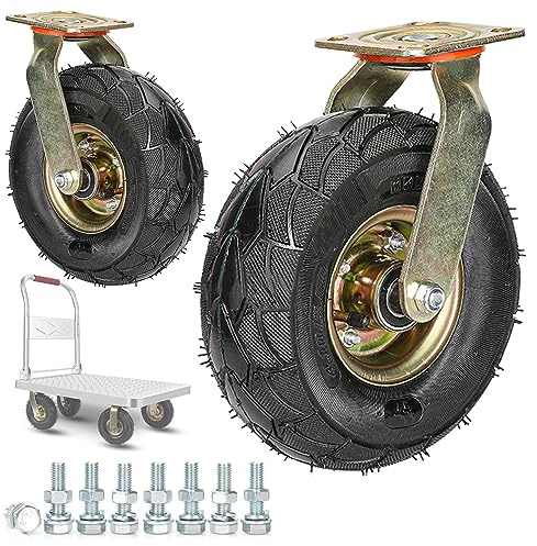 Schwerlast Luftreifen Gummi Stielrollen Ø 200mm 250mm 2er Set, Industrie Transportroller Mit Bremse, Schrauben & Metallplatten, 360°Drehbar Keine Spuren & Leise Trolleys Ersatz Rollen ( Color : Swivel
