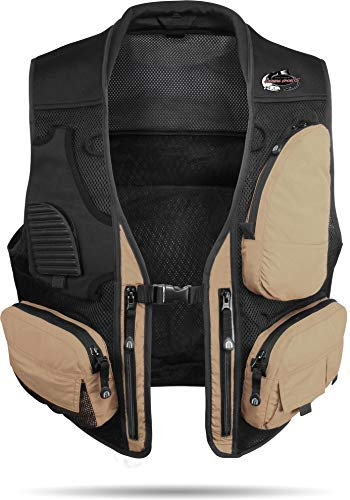 normani Sommer Anglerweste mit Netzfutterkonstruktion mit 9 praktischen Taschen Farbe Khaki Größe L