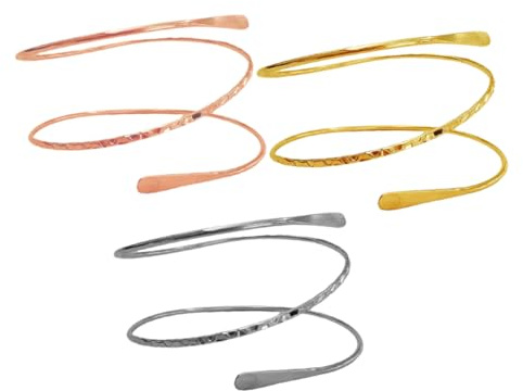 MUCKLILY Brazaletes de Metal Ajustables Diseño Ligero y Delicado para Mujer y Niña Juego de 3 Pulseras de Brazo Simples Ideales para Cumpleaños o San Valentín