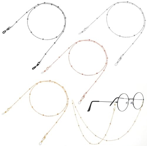 TIESOME 4 Stück Metall Brillenkette Damen, Brillenkette Gold Brillenketten Sonnenbrillen Kette Damen Sonnenbrille Kette Damen Brillenband Brillenschnur Lanyard Für Damen Und Herren