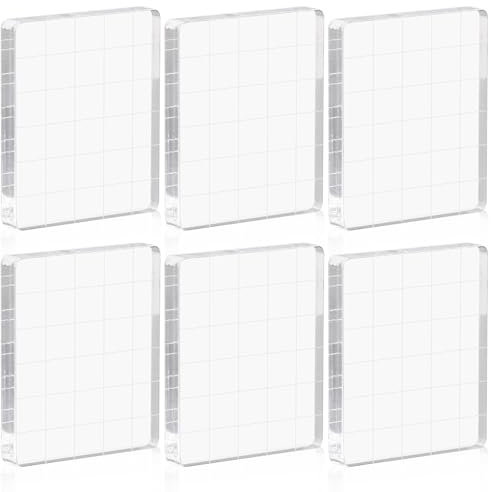 6 Stück Acryl Stempelblock Set, 5x6cm Acryl Blöcke Stempel Set mit Gitter Linien Transparent, Acrylblock Stempel Stanzblöcke für Scrapbooking, Kartenherstellung, Crafts Making