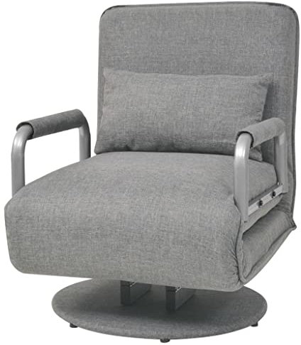 KOIECETA Drehstuhl Klappbar Verstellbare Rückenlehne Schlafsofa Schlafsessel Gästebett Liege Realxsessel Chaiselongue Sessel Stoff (Hellgrau)
